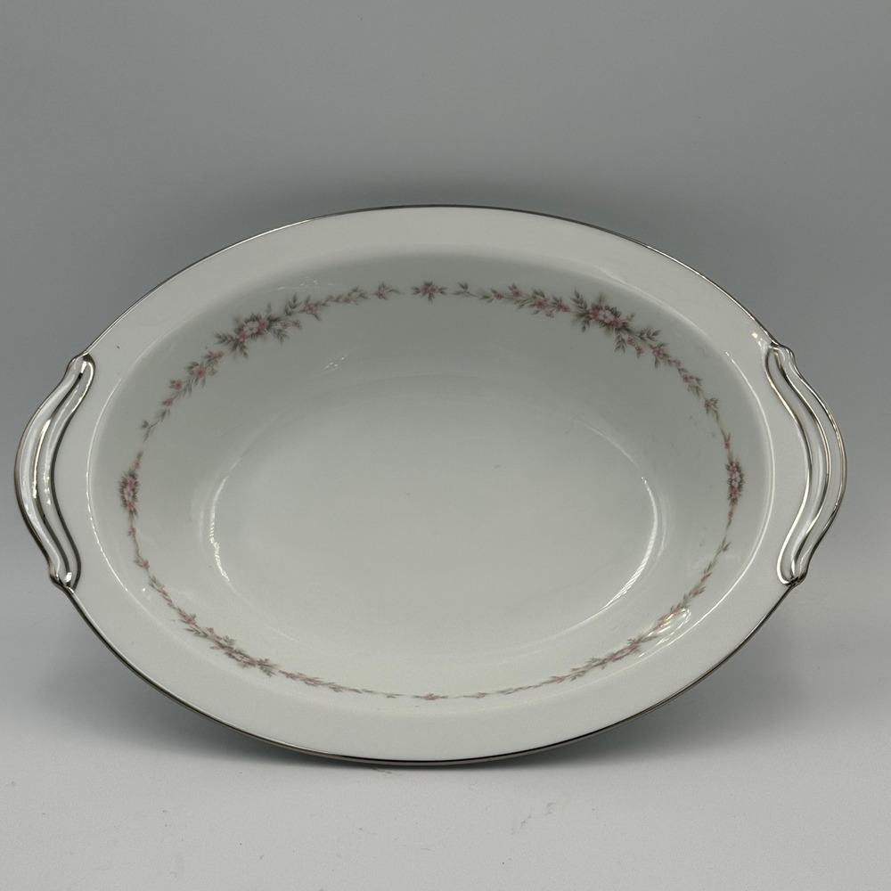 Noritake Rosepoint Pink Floral Porcelain Oval Vegetable Serving‎ Bowl Platinum